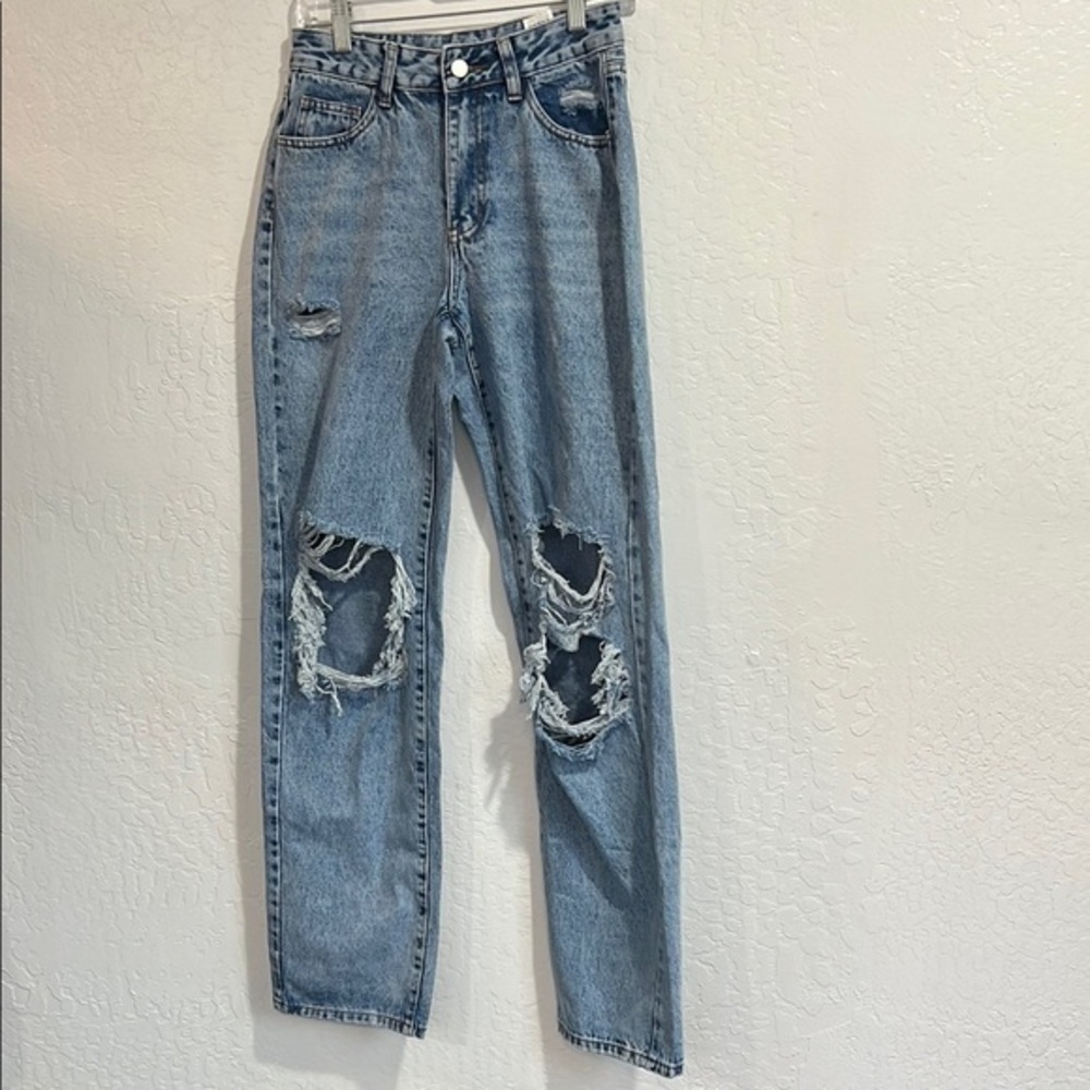 SHEIN Light Blue Boyfriend Jeans with Distressed Rips
